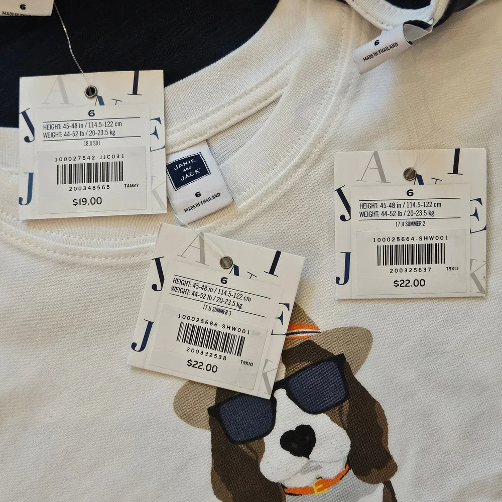 Janie and Jack Tee Shorts Lot of 4 Boys 6 NEW Blue White Yellow Dog Car Preppy